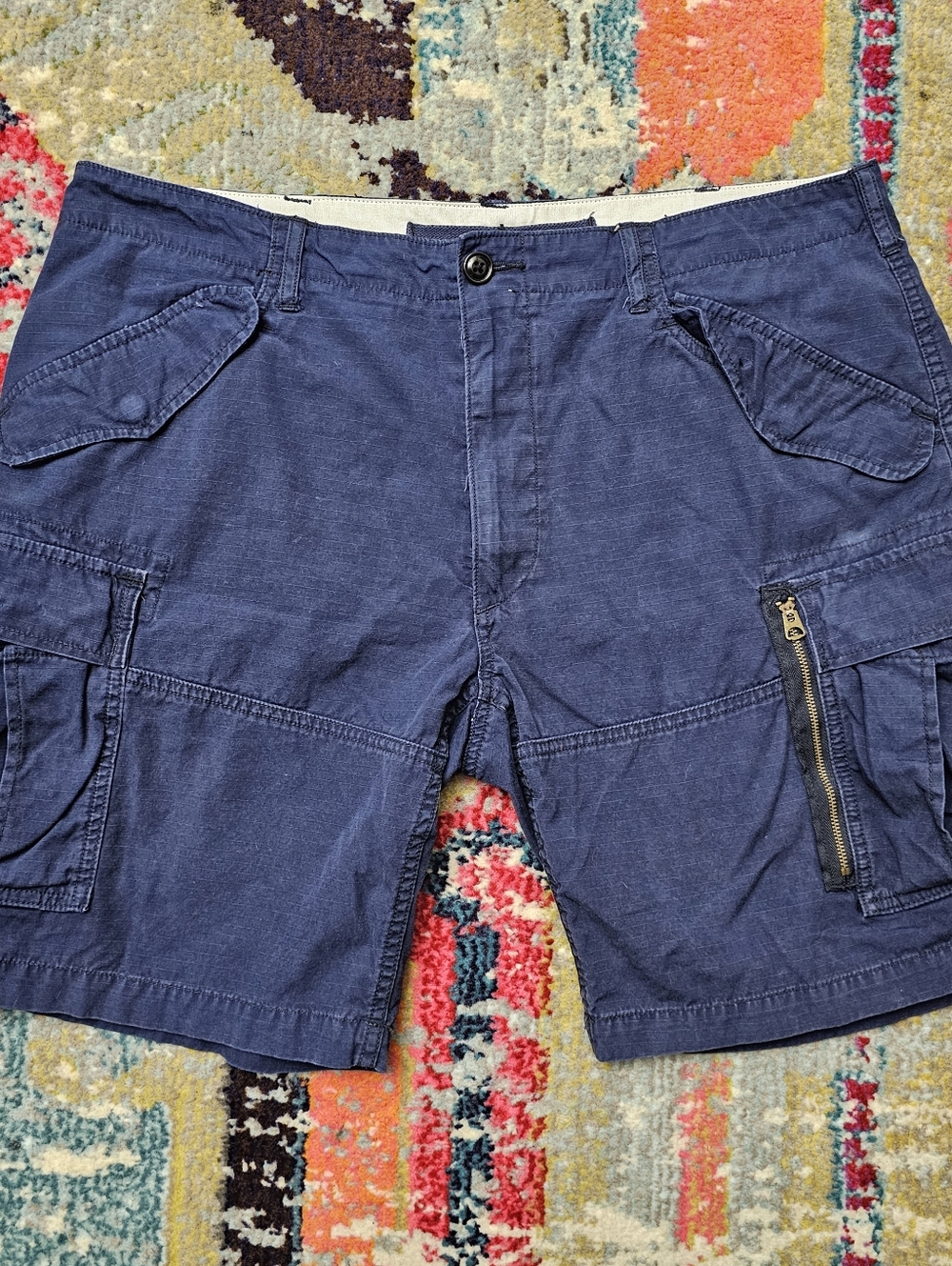 Ralph Lauren Polo Cargo Shorts Mens 38 Navy Utility Ripstop Talon Zipper Pockets